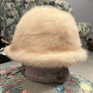 Real Fur Fuzzy Cream Bucket Hat